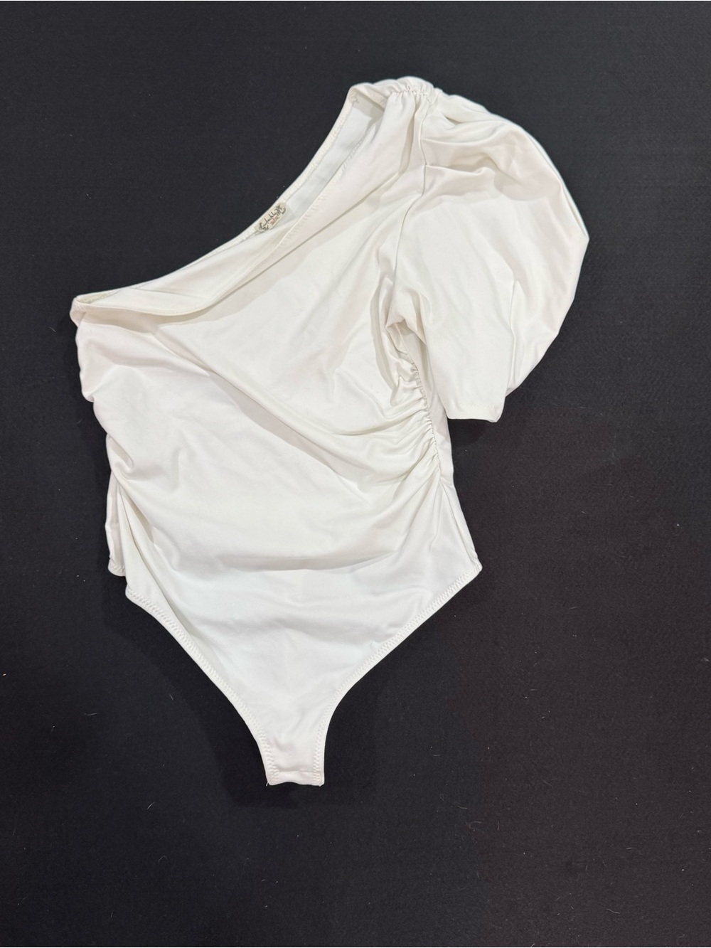 Free PeopleOne-Shoulder Cream Puff-Sleeve Bodysuit